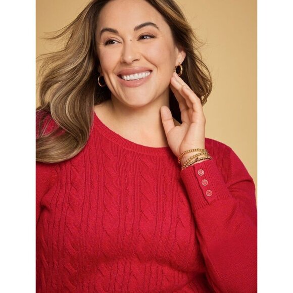 Talbots Plus Supersoft Cable Knit Crewneck Sweater Red 3X Long Sleeve Pullover - Picture 1 of 10